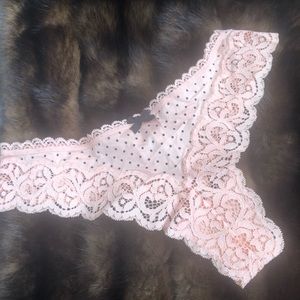 Victoria’s Secret Body By Victoria peachy pink Lace Thong Panty M polka dots